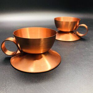 70s Fantasy Copperware Vintage Handwrought Copper Pillar Candleholder PAIR